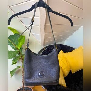 Vintage Dooney & Bourke 80's Black All Weather Pebble Leather Hobo Shoulder Bag